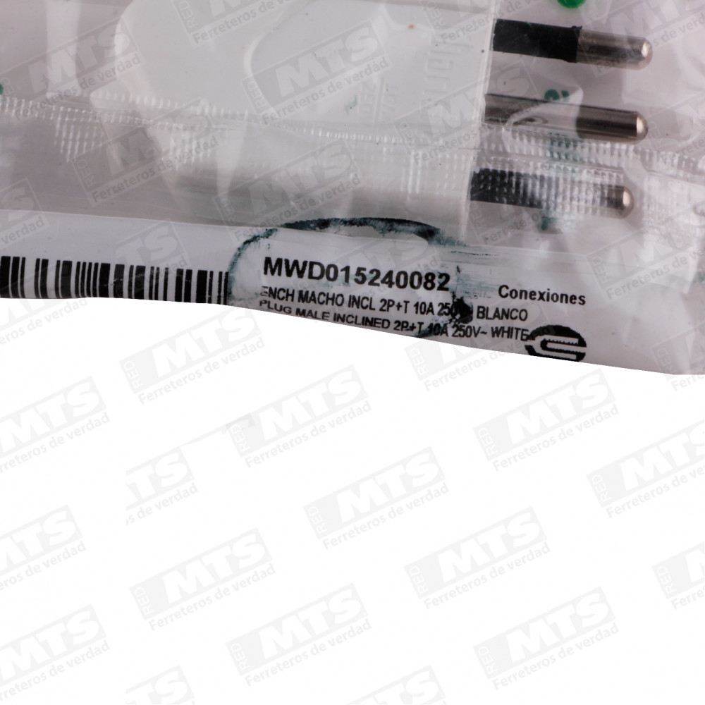 Enchufe Macho Salida 45º 10a 2p+t Blanco