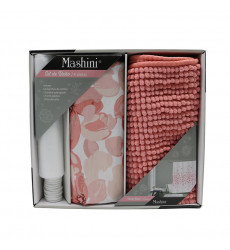 Cortina Bano Set 4 Pzas Flores Rosadas